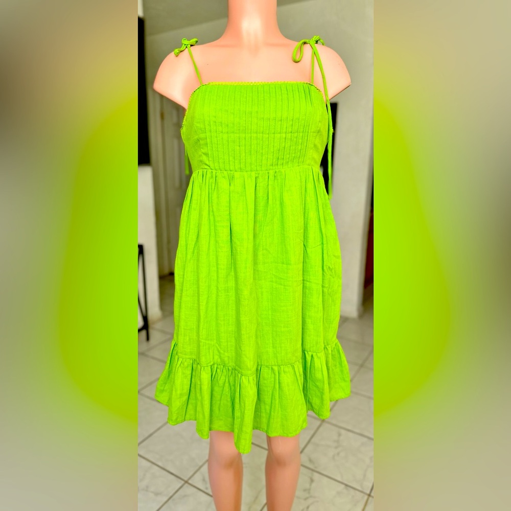 Lulu's Lime Green Pleated Dress